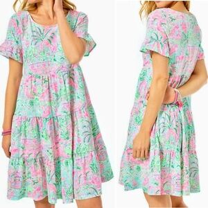 NEW Lilly Pulitzer Jodee Short Sleeve Swing Dress Bali Blue Spotted on Worth